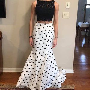 Black & White Polka Dot Sherri Hill 2 Piece Gown